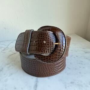 Anne Klein for Calderon Croc Embossed Leather Belt BROWN Made in USA Vintage M